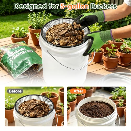 4PCS Soil Sifter for Gardening, Dirt Sifters Fit 5 Gallon Bucket
