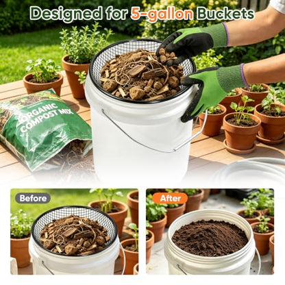 4PCS Soil Sifter for Gardening, Dirt Sifters Fit 5 Gallon Bucket