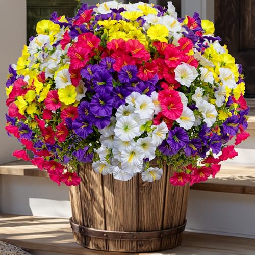 AXYLEX Artificial Morning Glory Outdoor, 16 Bundles Fake Flowers - color: Multi16pcs - Red Pink+purple+yellow