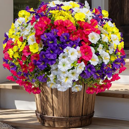 AXYLEX Artificial Morning Glory Outdoor, 16 Bundles Fake Flowers - color: Multi16pcs - Red Pink+purple+yellow