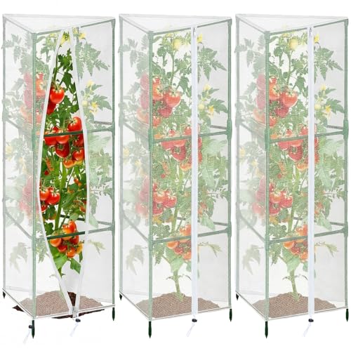 3 Pcs Garden Bird Barrier Tent Plant Cover 63" x 13.8" - Fit Triangular Support (Max 12" D x 67" H) Tomato Cage Net with Zipper & Drawstring Foldable Trellis Cover for Protecting Plant - size: 63" x 13.8"