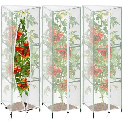3 Pcs Garden Bird Barrier Tent Plant Cover 63" x 13.8" - Fit Triangular Support (Max 12" D x 67" H) Tomato Cage Net with Zipper & Drawstring Foldable Trellis Cover for Protecting Plant - size: 63" x 13.8"