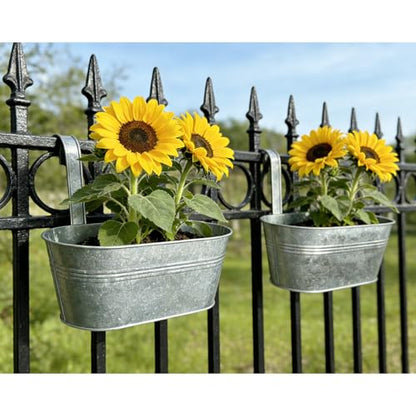 2 Pack 10" Galvanized Hanging Railing Planters with Hooks and Drainage - size: 10 Inch
