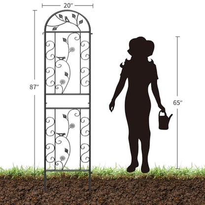 2-Pack 87" x 20" Daisy & Bird Arch Black Metal Garden Trellises - color: 2 Pack 87"- Daisy & Bird Black