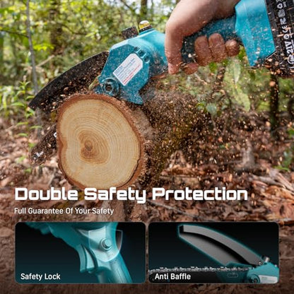 SEESII Mini Chainsaw Cordless 8 inch, Oiler System & Replacement Chain - color: Navy Blue