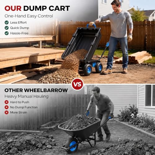Autodaya Garden Dump Cart, Heavy Duty 1400LBS Wheelbarrow Wagon with Hitch - color: 1400|black+blue