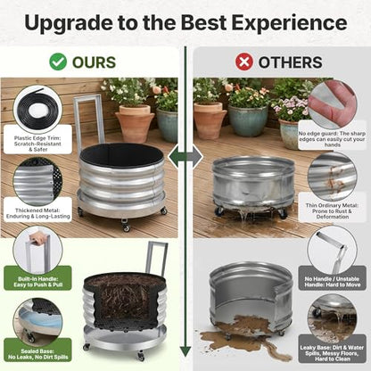 Large Rolling Garden Planter Box with Geotextile Grow Bag & Plastic Tray Pad, Galvanized Metal Raised Garden Bed Outdoor with Wheels for Flowers Tomatoes Vegetables Olive Trees, 2x1.4ft - size: 2x1.4 ft