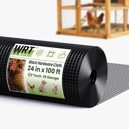 1/2" Hardware Cloth, 24 in x 100 ft, 19 Gauge Black PVC Coated Welded Mesh - size: 1/2inch 24"x100'