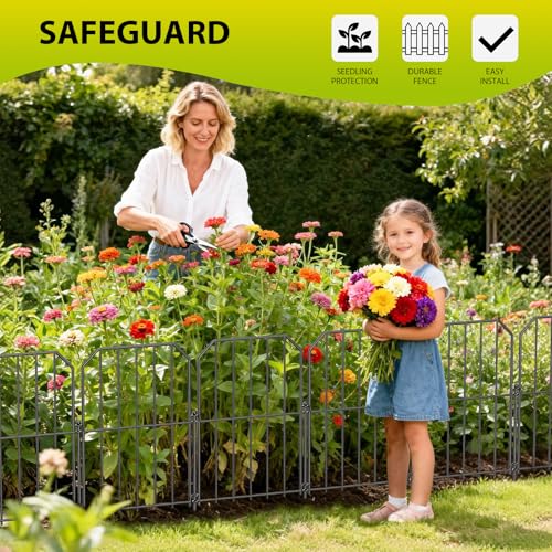 VANCASTLE Decorative Garden Fence, Toatal 25FT(L) x 24IN(H) Outdoor Metal No Dig Fence Animal Barrier, Rustproof No-Tool Assembly Landscape Edging for Yard, Lawn, Patio, Flower Bed-25 Panels Design A - style: Design A-25P
