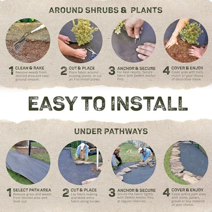 Dewitt 3 x 250 Feet Commercial and Home Garden Landscape Weed Block Barrier, Ideal as Fabric for Yards, Grounding Sheets, Fake Rock, or Floor Mat - size: 2 Pack, style: 3' x 250'