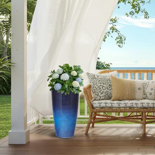 22.8" Gradient Blue Resin Tall Outdoor Planters with Drainage Holes - color: 22.8"h-faux Blue Ceramic