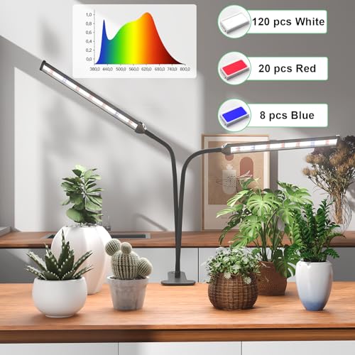 GooingTop Grow Light,24W (160Watts Equiv) 5000K White Full Spectrum LED Growing Lamp Clip on Desk for Indoor Plants,Bulbs Replaceable & Non-dimmable (Black, 80Watts) - size: 80Watts