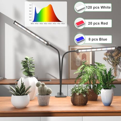 GooingTop Grow Light,24W (160Watts Equiv) 5000K White Full Spectrum LED Growing Lamp Clip on Desk for Indoor Plants,Bulbs Replaceable & Non-dimmable (Black, 80Watts) - size: 80Watts
