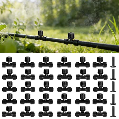 30 Pcs Three-Way Drip Irrigation Spray Emitters for 1/4 inch Tubing. - color: Black
