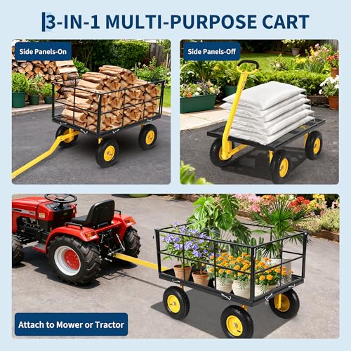 Garvee 1500 LB Heavy Duty Garden Wagon Cart, Outdoor Metal Utility Trailer - color: Black, size: 1500 Lbs