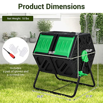 IRONMAX 34.5 Gallon Outdoor Dual Chamber Compost Tumbler