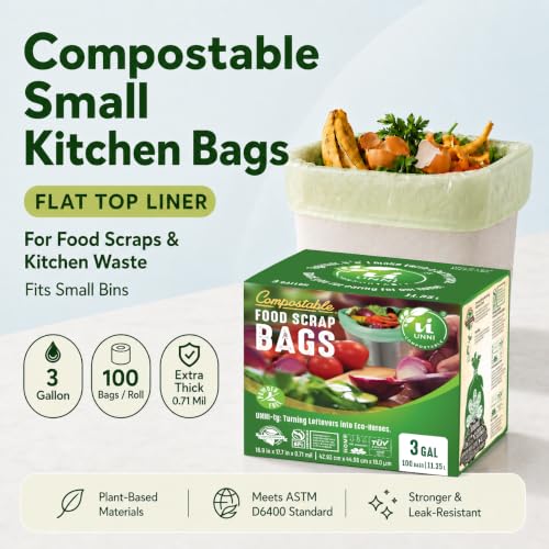UNNI 3 Gallon Compost Bags for Countertop Bin, 100 CT, Extra Thick 0.71 Mil - size: 100 Count (Pack of 1), style: 3 Gallon