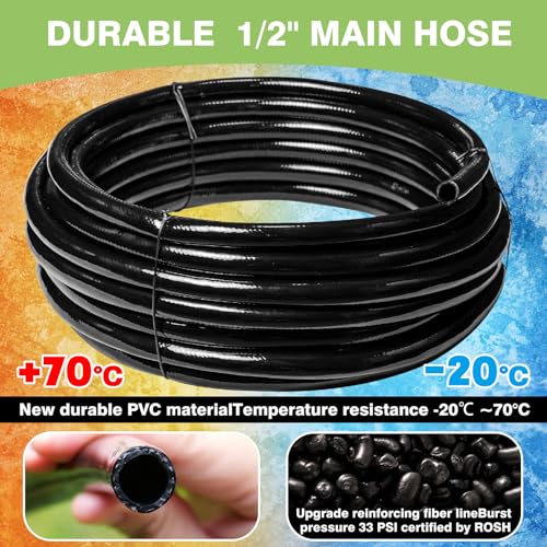 Maotong 40 FT 1/2 inch Drip Irrigation Irrigation kit Main Line Supply Hose Tube for Garden Irrigation System (Includes 1/2"" Straight Connector, 3-Way Connector, Switch Valve), Black - size: 40FT 1/2" Main Tube