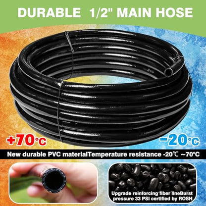 Maotong 40 FT 1/2 inch Drip Irrigation Irrigation kit Main Line Supply Hose Tube for Garden Irrigation System (Includes 1/2"" Straight Connector, 3-Way Connector, Switch Valve), Black - size: 40FT 1/2" Main Tube