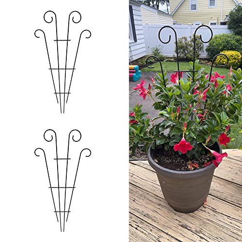 2 Pack Black Coated Wave Pot Trellis 23'' Stakes for Climbing Plants Patio Plant Support for Outdoor,Rose, Vegetable Flower, Backyard
