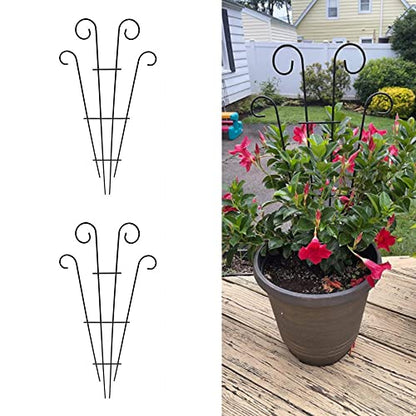 2 Pack Black Coated Wave Pot Trellis 23'' Stakes for Climbing Plants Patio Plant Support for Outdoor,Rose, Vegetable Flower, Backyard