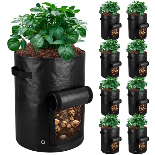 8 Pack 20 Gallon Extra Potato Grow Bags with Flap Window, PE Fabric Pots with Handles for Vegetables Garden Flowers Black Planter, 15.75 x 23.62 Inch - color: Black