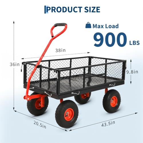 Garvee 900 LB Garden Cart, Heavy Duty Metal Utility Garden Wagon Cart. Red - color: Red, size: 900 Lbs