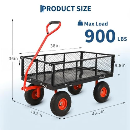 Garvee 900 LB Garden Cart, Heavy Duty Metal Utility Garden Wagon Cart. Red - color: Red, size: 900 Lbs