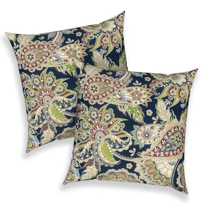 Outdoor 16x16 Inch Throw Pillow Covers Set of 2, Covers ONLY, All Weather Square Pillow Cases, Patio Cushion Pillow of Home Furniture Use, Paisley Sapphire Blue - color: Paisley Sapphire Blue, size: 16" x 16" (Pack of 2)