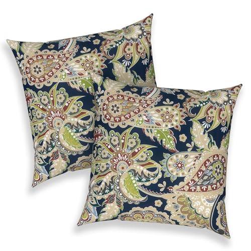 Outdoor 16x16 Inch Throw Pillow Covers Set of 2, Covers ONLY, All Weather Square Pillow Cases, Patio Cushion Pillow of Home Furniture Use, Paisley Sapphire Blue - color: Paisley Sapphire Blue, size: 16" x 16" (Pack of 2)