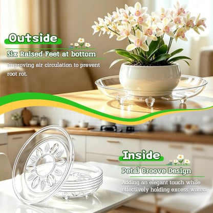 SupKing 6 Pack Plastic Plant Saucers with Raised Feet 6 inch / 8inch / 10inch /12inch Heavy Duty Clear Plant Trays to Catch Water Flower Pots Saucer for Indoor & Outdoor Plants (8” Clear) - size: 8in - 6 Pack