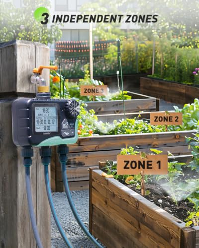 RAINPOINT 3 Zone Water Sprinkler Timer with Brass Inlet, IP65 Waterproof Hose Irrigation Timer, Rain Delay Manual Auto Watering System with Large LCD Display for Yard Lawn Garden, 2027 New Version - color: Light Grey