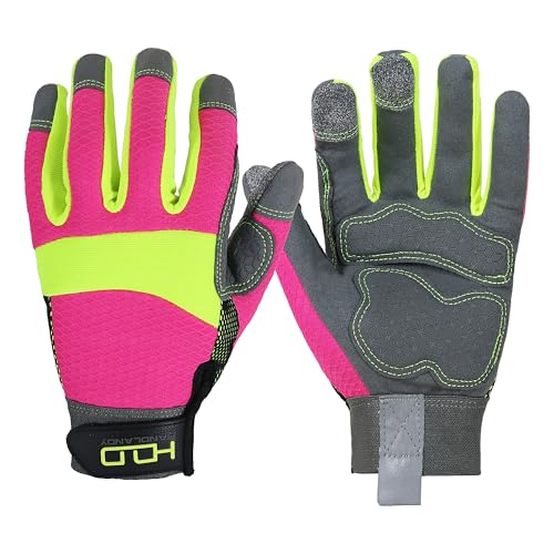 Work Gloves Women, Safety Work Gloves Touchscreen Working Glove for Mechanic, Gardening - color: Hi-vis Pink, size: Large