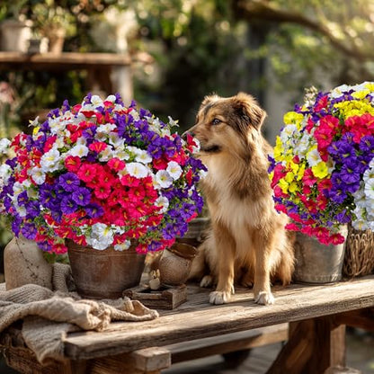 AXYLEX Artificial Morning Glory Outdoor, 16 Bundles Fake Flowers (Multi) - color: Multi16pcs - White+red Pink+purple