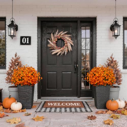 alyptus 8 Bundles Artificial Flowers for Outdoors Faux Mums for Outdoor Planters UV Resistant Fake Fall Flowers Orange Daisy Bulk for Home Gardenr Window Box Pathway Plante Wedding Decor (Orange) - color: Light Orange