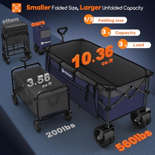 Originsure 300L Foldable Beach Wagon Cart with Big Wheels, 560lbs, Purple - color: Grey&purple