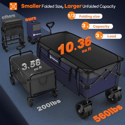 Originsure 300L Foldable Beach Wagon Cart with Big Wheels, 560lbs, Purple - color: Grey&purple