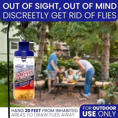 3 Reusable Outdoor Fly Trap with Chains with 9 Non-Toxic Dissolvable Bait Refills