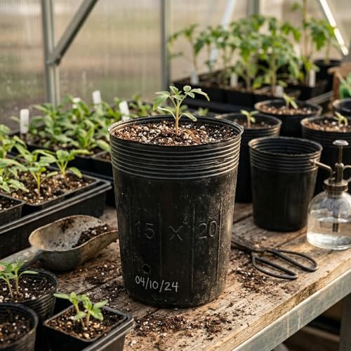 100 Pack Tall Tree Pot 5.9'' x 7.8'', Black Plastic Deep Nursery Pots, Soft Deep Seedling Pots for Seed Starting, Plant Starter Cups with Drainage Holes for Flowers, Cuttings & Transplanting - size: 5.9'' X 7.8''