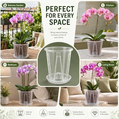 12 Pack Clear Plastic Orchid Pots with Holes, 4 5 6 Inch Set