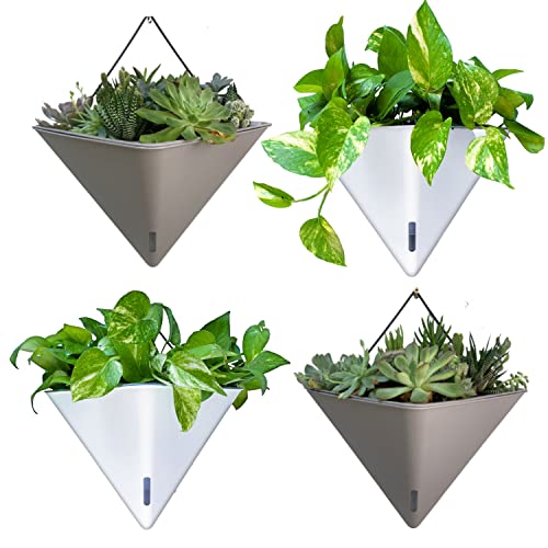 LaLaGreen Wall Planter (12in, 4 Pack) Large Indoor Self Watering Flower Pot - color: White X 2 Pack & Gray X 2 Pack