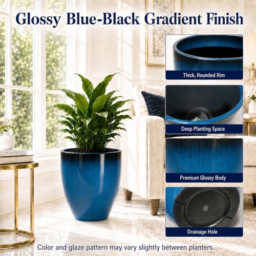 Usocik Large Outdoor Planters, Set of 4, 10/12/21/24 Inch, Blue Glazed - color: Aqua Blue Glaze
