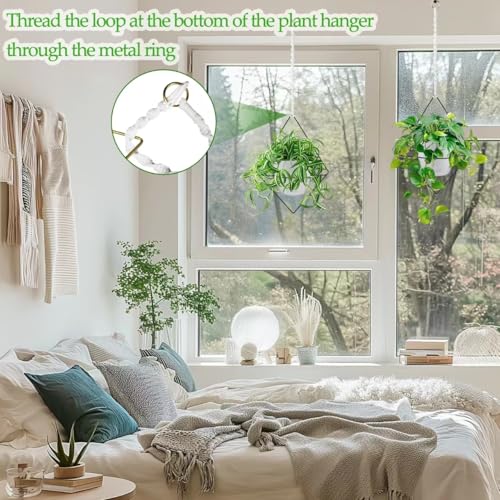 Koalaime Hanging Planters for Indoor Plants, 2 Set Self Watering Hanging Flower Pots, Modern Hanging Plant Baskets with Metal Plant Holder & 6.5 Inch Plastic Pots for Garden Home Decor (White)