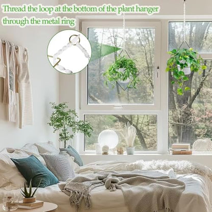 Koalaime Hanging Planters for Indoor Plants, 2 Set Self Watering Hanging Flower Pots, Modern Hanging Plant Baskets with Metal Plant Holder & 6.5 Inch Plastic Pots for Garden Home Decor (White)