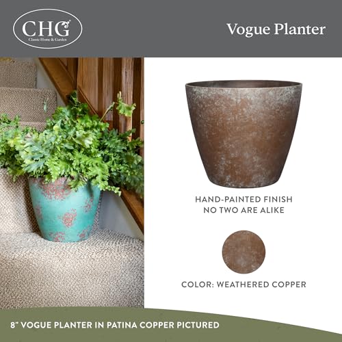 Vogue Planter Pots w/Pottery Quality Finish, 8” Weathered Copper - color: Weathered Copper