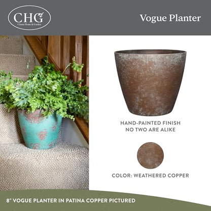 Vogue Planter Pots w/Pottery Quality Finish, 8” Weathered Copper - color: Weathered Copper