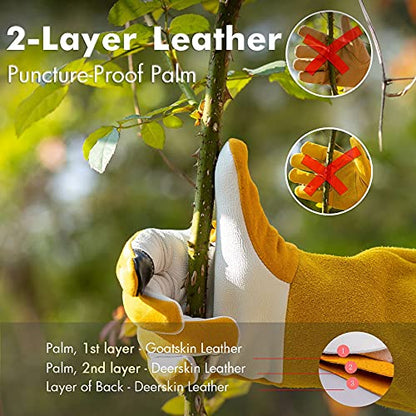 Thorn Proof Gardening Gloves Women, 2 Layers Leather Rose Pruning Gloves - size: Medium (Pack of 1)