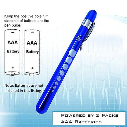 5 pc Bandage Scissors 5.5", Stitch Scissors 4.5", Hemostat 5.5" Straight & Curved, Diagnostic Penlight Made of Premium Quality Stainless Steel - For Training Emergency Supplies & First Aid Kit (Blue) - color: Blue