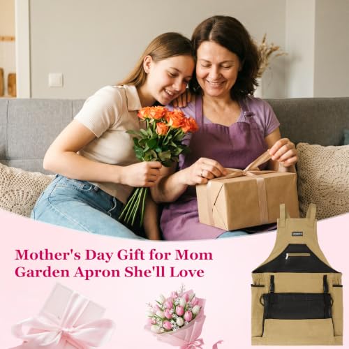 Garden Apron,Harvest Aprons with Drawstring Bag and Pockets for Women and Men,Canvas Fruit Picking Apron - color: Brown
