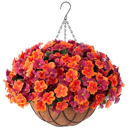 Artificial Fall Hanging Flowers with Basket for Outdoor UV Resistant - color: A-orange Brown